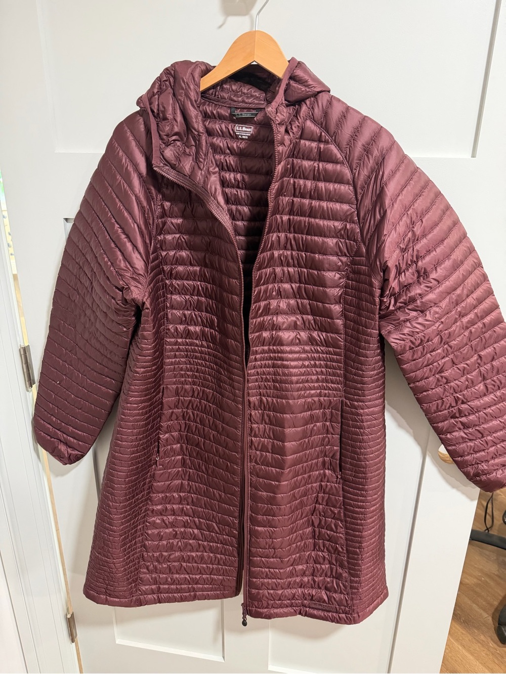 L.L. Bean Lightweight Quilted Hooded Puffer Coat in Plum